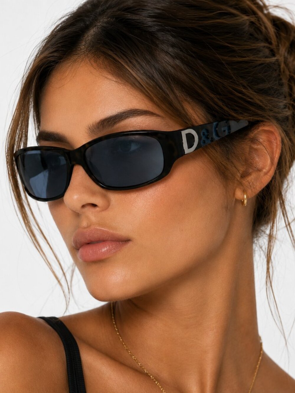 Vintage Dolce & Gabbana D&G 3009 Wrap Sunglasses Black Y2K Designer Shades